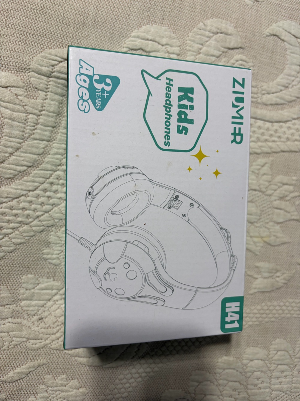 Umi Kids Headphones in White and Teal - Safe Wired On-Ear Headset sensory
